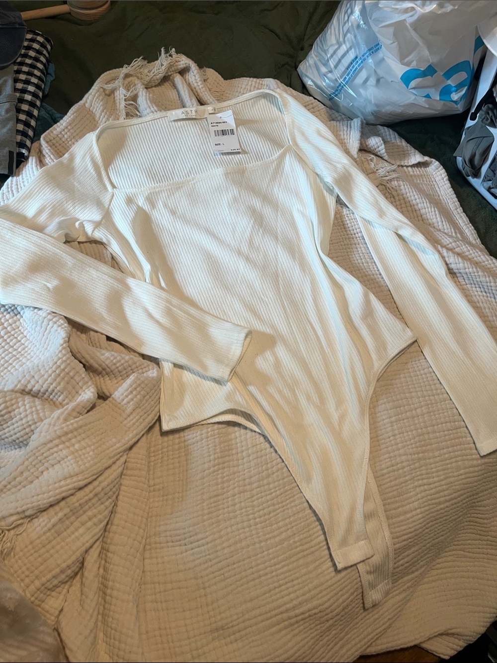 ASTR Square Neck Ribbed Bodysuit